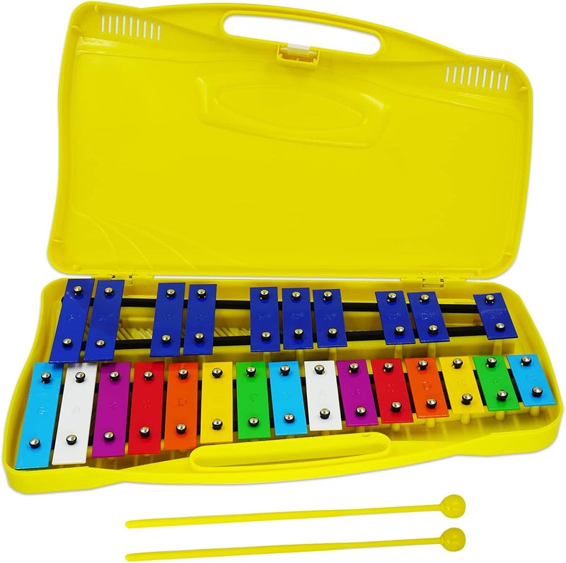 BIGBILLION Xylophone for Kids 25 Notes Glockenspiel Metal Percussion Instrument with Case Two Safe Mallets, Perfectly Tuned Musical Instrument Toddlers Adult Music Teaching, Gifts(Yellow) - Image 1